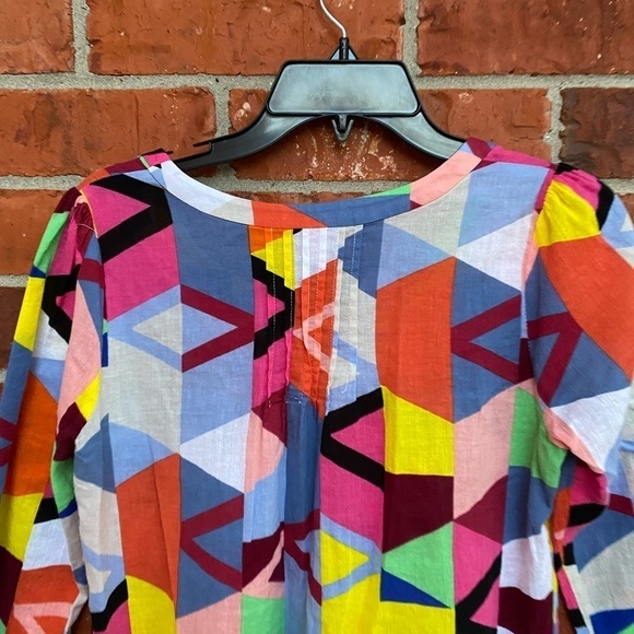 Plenty By Tracy Reese Womens XS Multicolor Geometric Pullover Pintuck Top - Picture 5 of 10